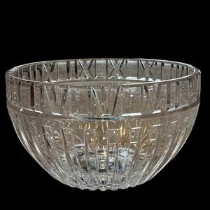 Tiffany & Co 10" Crystal Atlas Bowl Roman Numerals Bottom Etched Signed 1980s